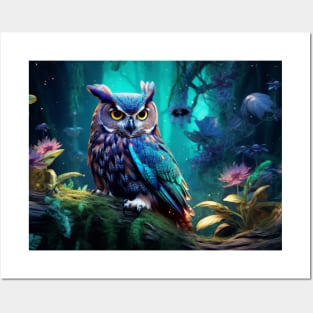 Owl Animal Bird Wildlife Wilderness Colorful Realistic Illustration Posters and Art